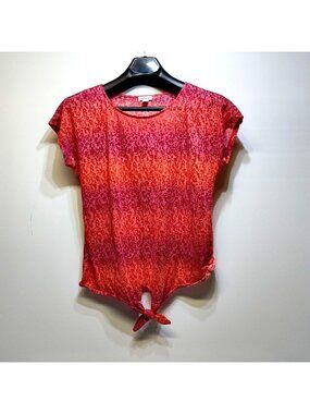 Westport Tie-Front Hem Short Sleeve Burnout Knit Dolman Top Boho Hippie Casual
